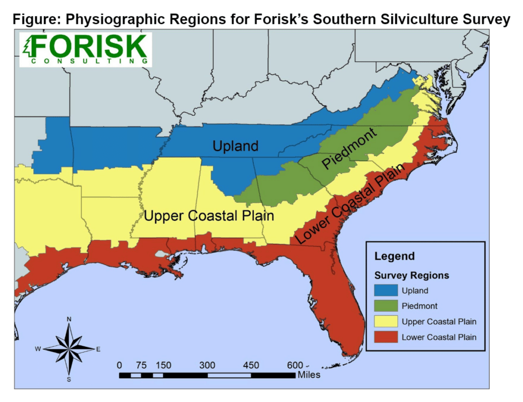 Physiographic Regions for Forisk’s Southern Silviculture Survey